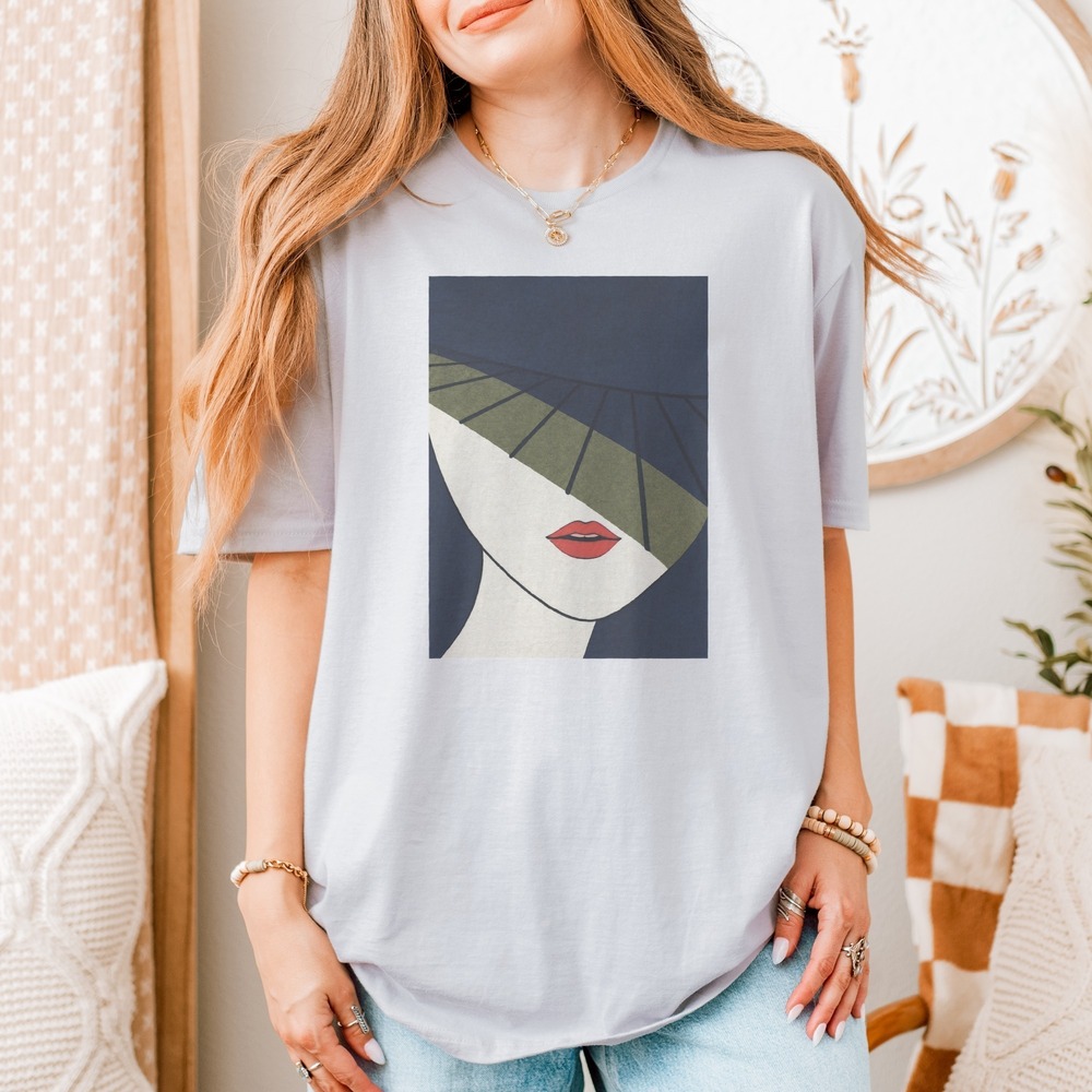 Red Lips Beneath a Sunburst Brim Hat Tee